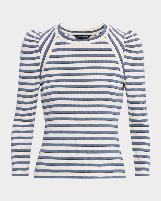 Delano Stripe Puff-Sleeve Top